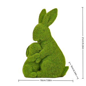 Estatua de Conejo Madre e Hijo con Acabado de Musgo, Escultura de Resina de Conejo de Pascua, Decoración de Jardín para Exteriores, Regalo de Pascua, Adorno Animal - Product Image 2
