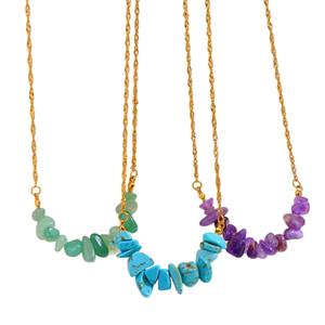 Nouveau collier en acier inoxydable avec perles de <span class=keywords><strong>pierre</strong></span> naturelle de 12 couleurs, design de <span class=keywords><strong>pierre</strong></span> irrégulière, chaîne plaquée or pour femmes - Product Image 5