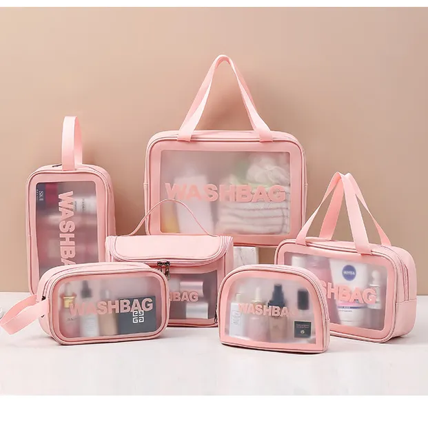 Custom Leather Waterproof Frosted Pvc Transparent Wash Makeup Bag Travel Toiletry Bag