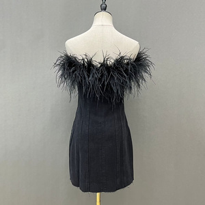 2023 Spring Pretty <strong>Fur</strong> <strong>Dress</strong> Fluffy <strong>White</strong> Ostrich Feather Denim <strong>Dress</strong> Women - Product Image 2