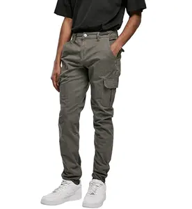 New Styles Men's Cargo Jogging Bottoms With Fine Check Pattern And Side Patch Pockets Elastic Leg Cuffs Pants