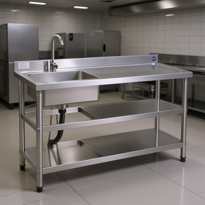 Lavello Commerciale Ivy in Acciaio Inossidabile a Vasca Singola 47.2 x 19.7 Pollici con Sgocciolatoio Destro, Doppio Ripiano e Gambe Regolabili - Product Image 2