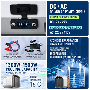 เครื่องปรับอากาศแบบพกพา 4500BTU/5100BTU สำหรับเต็นท์ บ้านเคลื่อนที่ กิจกรรมแคมป์ปิ้ง ใช้ได้กับไฟ 24/48V/110V/220V - Product Image 2