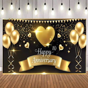 5 * 3Ft Schwarz gold Ballon Happy <span class=keywords><strong>Anniversary</strong></span> Hintergrund Hintergrund Geburtstags feier Dekoration <span class=keywords><strong>Banner</strong></span> Hintergrund Hintergrund - Product Image 1