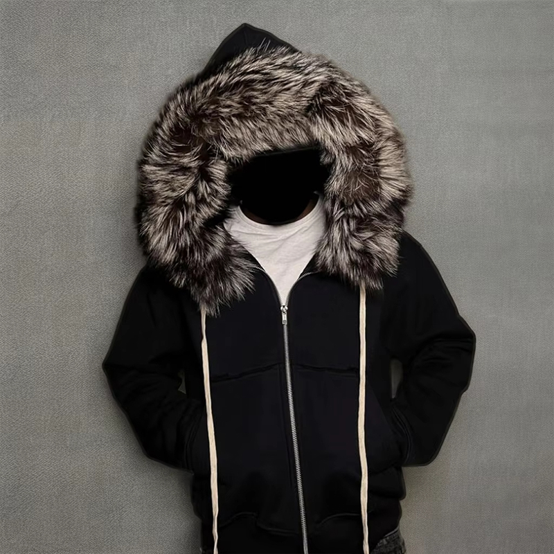 Fur Collar Fur Hood Hoodie Custom Zip Hoodie Fur Thick Warm