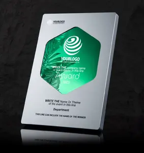 Placa de prêmio de metal com impressão UV verde personalizada perfeita para presentes corporativos