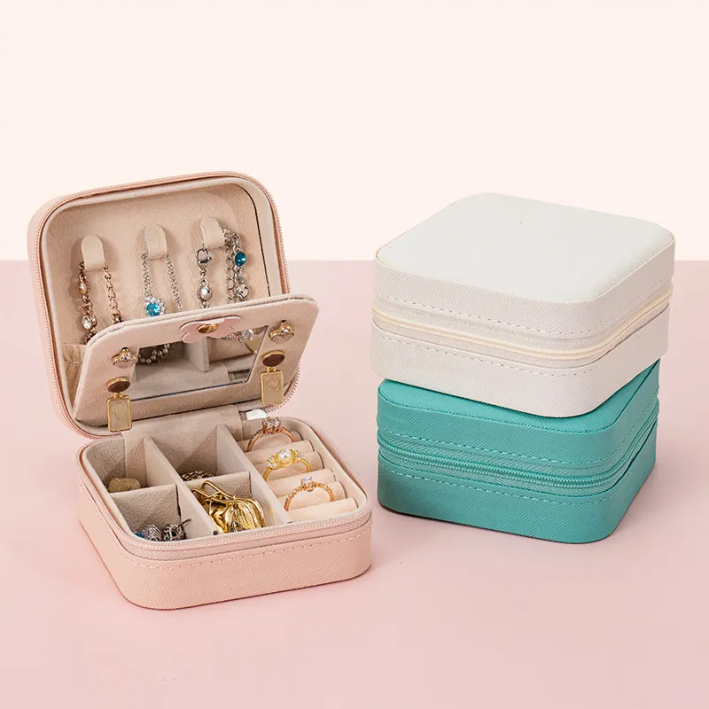 new luxury arrival mini leather pu Small Travel Jewelry Box organizer women gifts custom logo jewelry storage box with mirror