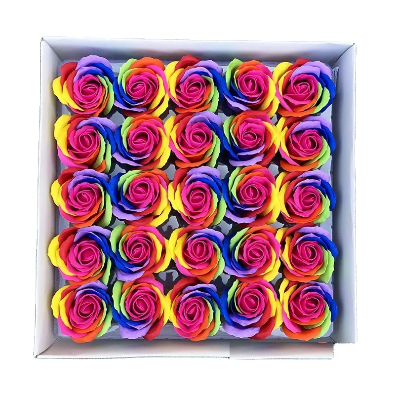 Birthday Present Rose Soap Bath Flower Colorful Rose Soap Flower Head Gift Box Diy Immortal Soap Flower Rainbow Rose