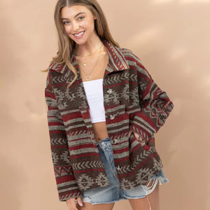 2025 nouveau <span class=keywords><strong>Style</strong></span> femmes veste en laine motif aztèque personnalisé pour automne hiver bouton respirant décoré prix de gros - Product Image 5