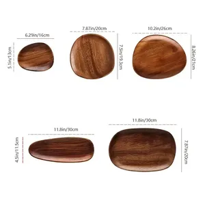 Plateau en bois naturel Plateau de service simple de luxe léger Assiettes en bois rétro Assiette à fruits Assiette à fruits Assiette à snacks Assiette alimentaire - Product Image 6