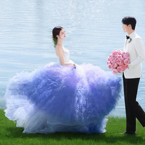 Gradient Strapless Tulle Wedding Dress Ball Gown Empire Waistline Candy Color Sweet Style For Bride - Product Image 4