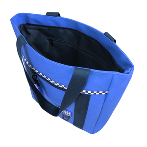 Sac fourre-tout en toile bleue avec anses noires et détails à carreaux, étiquette en coton confortable, matière 600D - Product Image 6