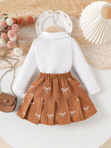 เสื้อผ้าเด็ก ชุดเด็กผู้หญิง เสื้อกั๊กสีขาว + กระโปรงสีน้ำตาล - Product Image 5