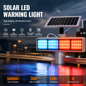 Luce di Segnalazione Stradale LED Impermeabile a Doppia Faccia, Quattro Set di LED, Luce Stroboscopica Solare Rossa e Blu Lampeggiante - Product Image 6