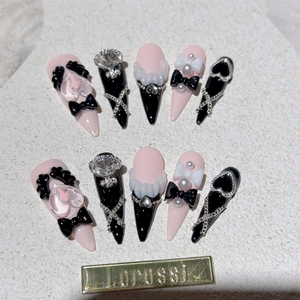 <span class=keywords><strong>Uñas</strong></span> Postizas Acrílicas de Alta Calidad Hechas a Mano al por Mayor, <span class=keywords><strong>Estilo</strong></span> Y2K Millennium Gyaru, con Alas Negras y Volantes - Product Image 2