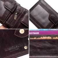 Portefeuille décontracté pour homme, style horizontal, cuir de vachette pleine fleur, plusieurs emplacements pour cartes, bouton, porte-monnaie court, cuir véritable, couleur unie