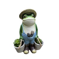 Patung Katak Petani Lucu Custom Langsung dari Pabrik, Pot Tanaman Dekorasi Taman Luar Ruangan Grosir, Patung Katak Resin untuk Tukang Kebun