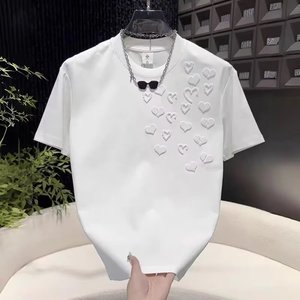 T-shirt pour homme, imprimé cœur 3D, décontracté, manches courtes, coupe classique, toile respirante, col rond, 100% coton, à porter au quotidien - Product Image 3