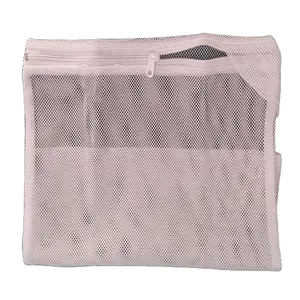 Mesh Laundry Wash Bag 31*34 CM Factory Wholesale Price Washable Recycle Usage White 100% Nylon Washing Bag With Zipper For Women