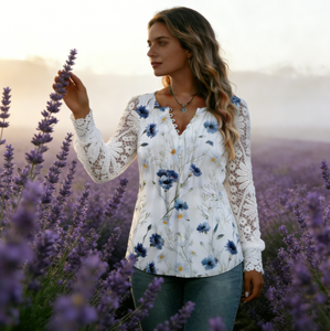 Chemisier décontracté européen sexy en dentelle à manches longues grande taille pour femme - Coupe ample à motif floral avec boutons en fibre de lait pour l'été et l'automne - Product Image 6
