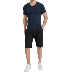 กางเกงขาสั้นชิโน่ผู้ชายทรงสลิมฟิต ผ้าวูลเนื้อนุ่ม ระบายอากาศได้ดี เอวกลาง ใส่สบาย เหมาะสำหรับฤดูร้อน มีกระเป๋า  บริการ OEM ผลิตจากโพลีเอสเตอร์ 100% - Product Image 2