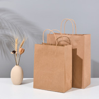 Sacs en papier kraft recyclé personnalisés, résistants à la graisse, avec poignée, pour l'emballage de frites et de plats à emporter, finition mate, sur mesure