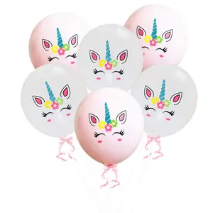 白色独角兽气球彩色印刷气球儿童女孩男孩生日公主派对气球