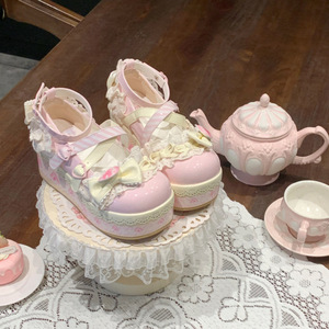 Pink Lolita Heeled Sandals With Bow Decoration Closed Toe <b>Platform</b> Style Chunky Heel Buckle Closure Spring Women's Shoes - Product Image 1