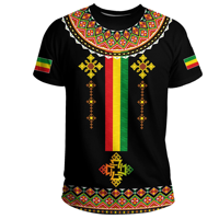 T-shirts de sport de luxe en gros, design éthiopien personnalisé, drapeau éthiopien, grandes tailles, col rond, pour hommes, entraînement, course à pied, maillot