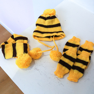 Pet automne hiver chat Teddy chiot Costume accessoires vêtements arc-en-ciel trois pièces ensemble chien écharpe pied couverture chien chapeau - Product Image 6