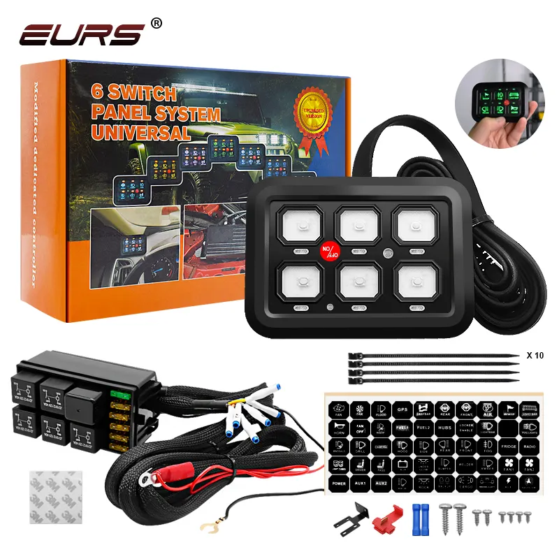 EURS 6 Gang Car Switch Panel Universal Circuit Control Relay System Box con interruttore LED On-Off dimmerabile automatico