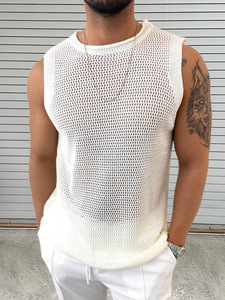 <strong>Men</strong> Casual Knitting Tops <strong>Mens</strong> Streetwear New Summer Transparent <strong>Vest</strong> <strong>Men's</strong> Sleeveless Hollow Out <strong>Beach</strong> Tshirt - Product Image 6