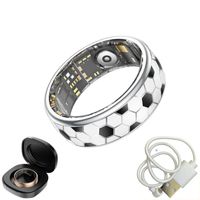 Anillo Inteligente con Monitor de Salud, Diseño de Fútbol, Pantalla LED, Monitor de Frecuencia Cardíaca, Análisis del Sueño con IA, Carcasa de Acero, Control por Aplicación, Resistente al Agua IP68