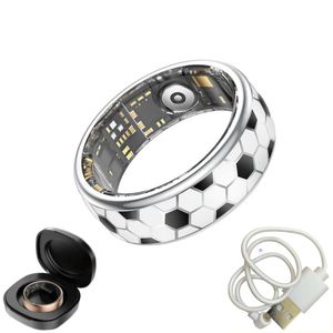 Bague connectée de suivi de santé avec motif football, écran OLED, moniteur de fréquence cardiaque, analyse du sommeil par IA, boîtier en alliage d'aluminium - Product Image 2