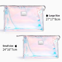 Sac cosmétique personnalisé en PVC transparent de type plastique, avec fermeture éclair, imperméable, couleur magique, laser, grande capacité, cadeau