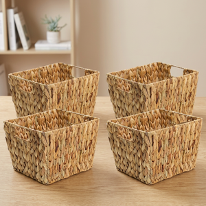 Natural Water Hyacinth <b>Storage</b> <b>Baskets</b> <b>Rectangle</b> With Handles Rustic Multi Purpose Neatening Container - Product Image 3