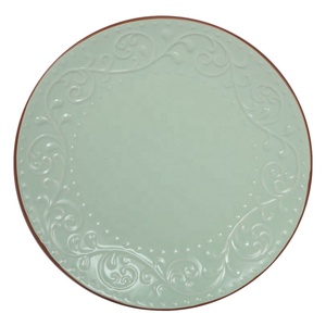 Embossed Design Home Restaurant Red <strong>Clay</strong> Mouth Edge Ceramic Dinner <strong>Plate</strong> - Product Image 4