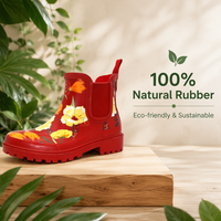 Bottes de pluie Chelsea pour femmes, imprimé floral rouge, 100 % imperméables, en caoutchouc, pour le jardin et l'usage quotidien sous la pluie