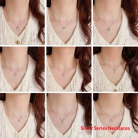 Collier pendentif tendance en argent plaqué S925 pour femme, avec zircon, papillon, cœur, trèfle, chaîne délicate, bijoux de mode, cadeau