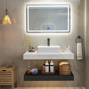 Лидер продаж, фанерная настенная раковина с мраморным умывальником для ванной комнаты, деревянный шкаф из МДФ для ванной, раковина с твердой поверхностью