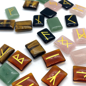 25 pièces faites à la main noir obsidienne yeux de tigre vert aventurine Rune pierre sertie de cristal Wicca gravé Reiki Alphabets <span class=keywords><strong>runiques</strong></span> - Product Image 2
