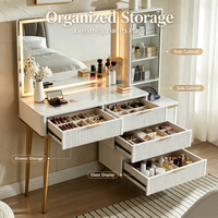 Table de maquillage éclairée par LED, style moderne blanc et or, avec tiroirs de rangement et armoire latérale, mobilier de chambre à coucher – Vente chaude
