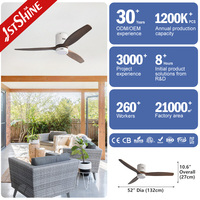 Ventilateur de plafond moderne professionnel 1stshine avec lumière, pales en bois massif encastrées, excellent vendeur, directement de l'usine, pour la décoration intérieure
