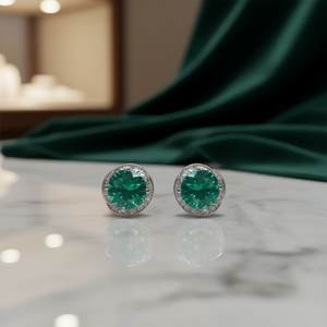 Boucles d'oreilles classiques en zircon vert pour femme, en alliage, taille brillant ronde, sertissage griffe, bijoux de fête, boucles d'oreilles tendance - Product Image 2