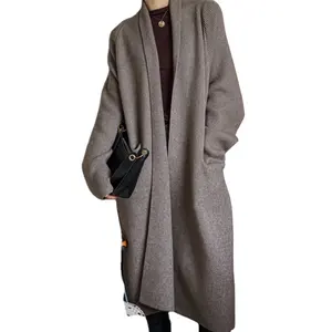 Yeni kalınlaşmış bornoz kemer alpaka gevşek kazak örme hırka orta uzunlukta ceket kadın