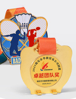Ensemble de médailles de badminton - Médailles de récompense sportives en alliage de zinc or, argent, bronze, gravure, impression UV, logo personnalisé, durable, haute qualité
