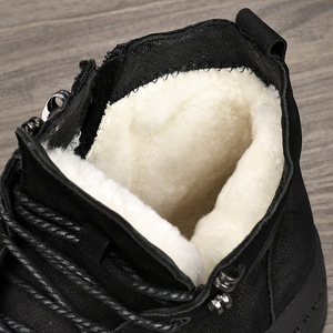 Bottes d'hiver chaudes pour hommes en cuir véritable, bout rond, semelle extérieure en caoutchouc, doublure en fourrure, semelle intermédiaire en EVA - Product Image 4