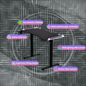 RGB illuminazione Custom Gaming Desk elegante struttura in fibra di carbonio superficie in melamina regolabile Prestting struttura in metallo scrivania - Product Image 2