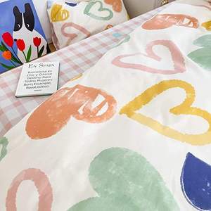 Bộ chăn ga gối đệm hình trái tim hoạt hình dễ thương bằng cotton mềm mại cho trẻ em - Product Image 6