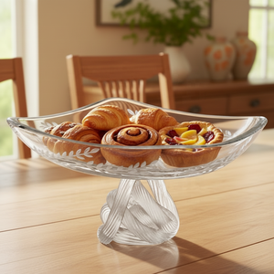 Assiette rectangulaire classique en verre cristal écologique à motif végétal avec base nouée pour le service en hôtels, restaurants et fêtes - Product Image 3